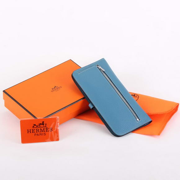 1:1 Quality Hermes Dogon Togo Leather Wallet Travel Case A808 Blue Replica
